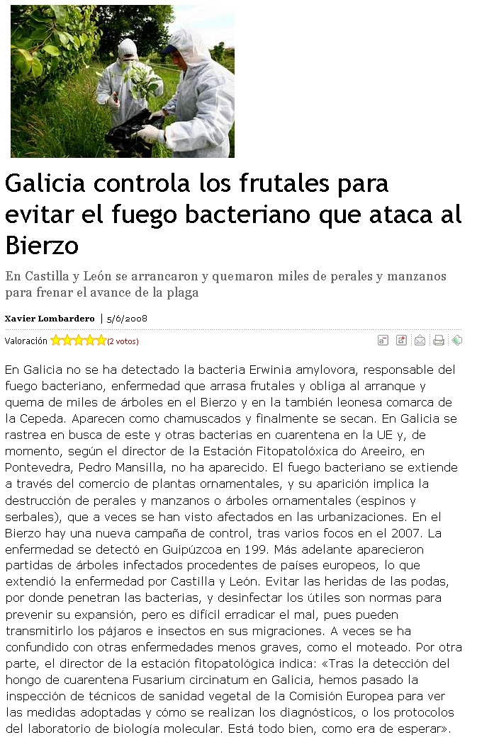 Galicia controla as froiteiras para evitar o fogo bacteriano que ataca ao Bierzo
