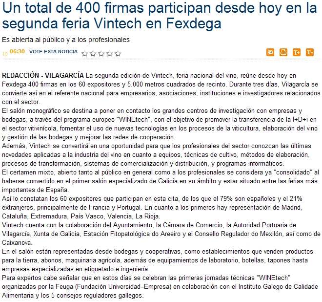 Un total de 400 firmas participan dende hoxe na segunda feira Vintech en Fexdega