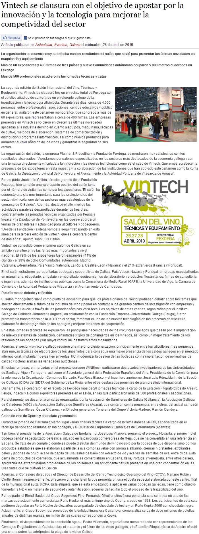 Vintech se clausura con el objetivo de apostar por la innovacin y la tecnologa para mejorar la competividad del sector