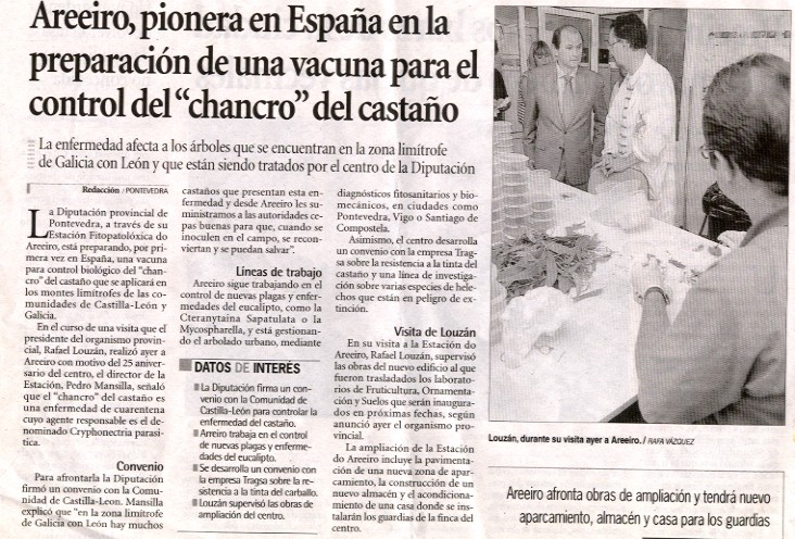 Areeiro pionera en Espaa en la preparacin de una vacuna para el control del "chancro" del castao