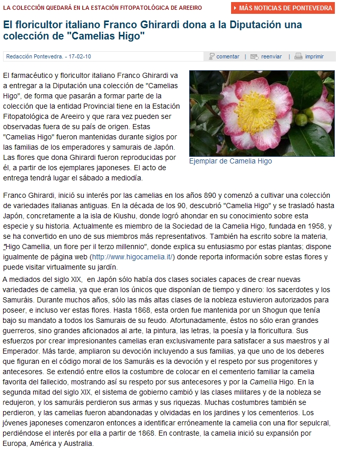 O floricultor italiano Franco Ghirardi doa  Deputacin unha coleccin de "Camelias Figo"