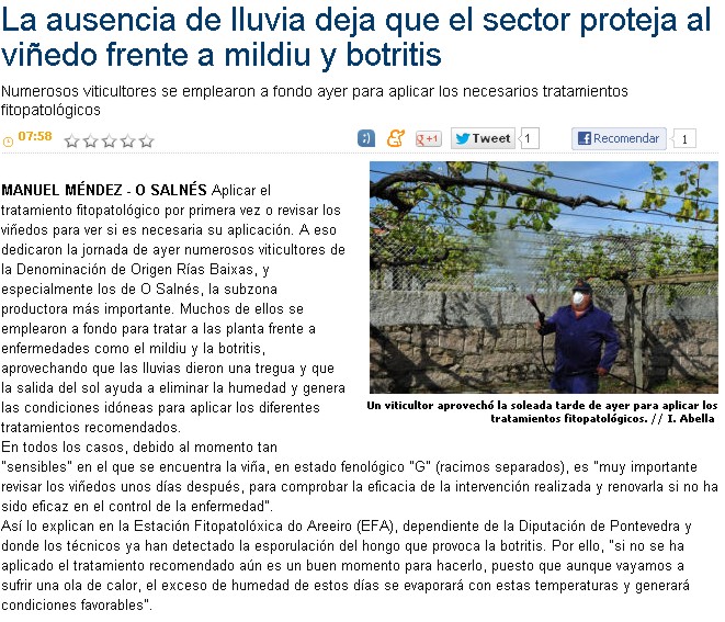 The sector is acting against the downy mildew and botrytis due to the lack of rainfall
